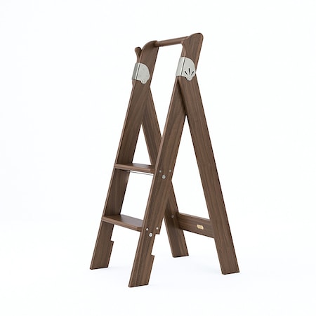 Putnam Rolling Ladder 2 Step Walnut Step Stool 250 lb. Load Capacity Satin Nickel PL.100-WA.SN